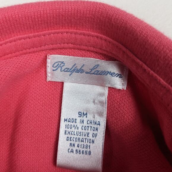 Ralph Lauren Onesie Baby Girls Sz 9m Salmon Pink Ruffle Polo Classic - Picture 4 of 4